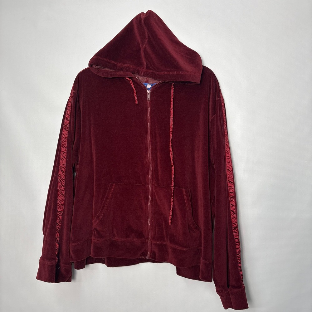 Southern Expressions Burgundy Velour Full Zip Hoodie Satin Stripe 2X Plus Size